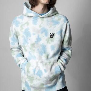 ZADIG & VOLTAIRE Sanchi Mo Jormi Skull Sweatshirt Men Tie-Dye Hoodie Fleece Sz L